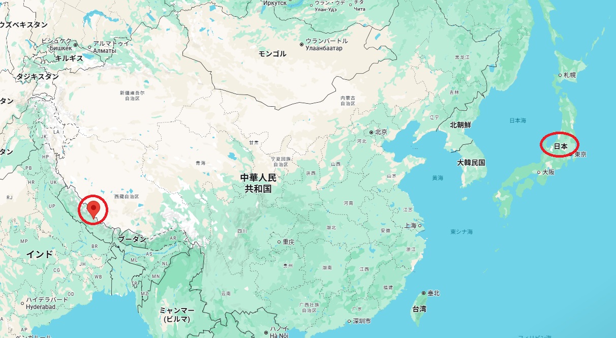 日本とネパールの位置関係